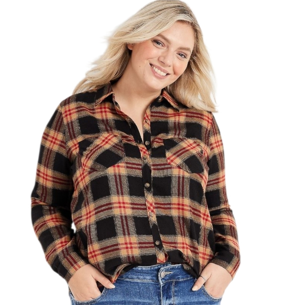 Maurices Black And Tan Plaid Flannel Shirt Size Xs Fall Rustic Cabin Lodge